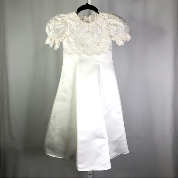 Michelangelo first communion flower girl pageant dress white satin lace VEIL 4 - Picture 1 of 12